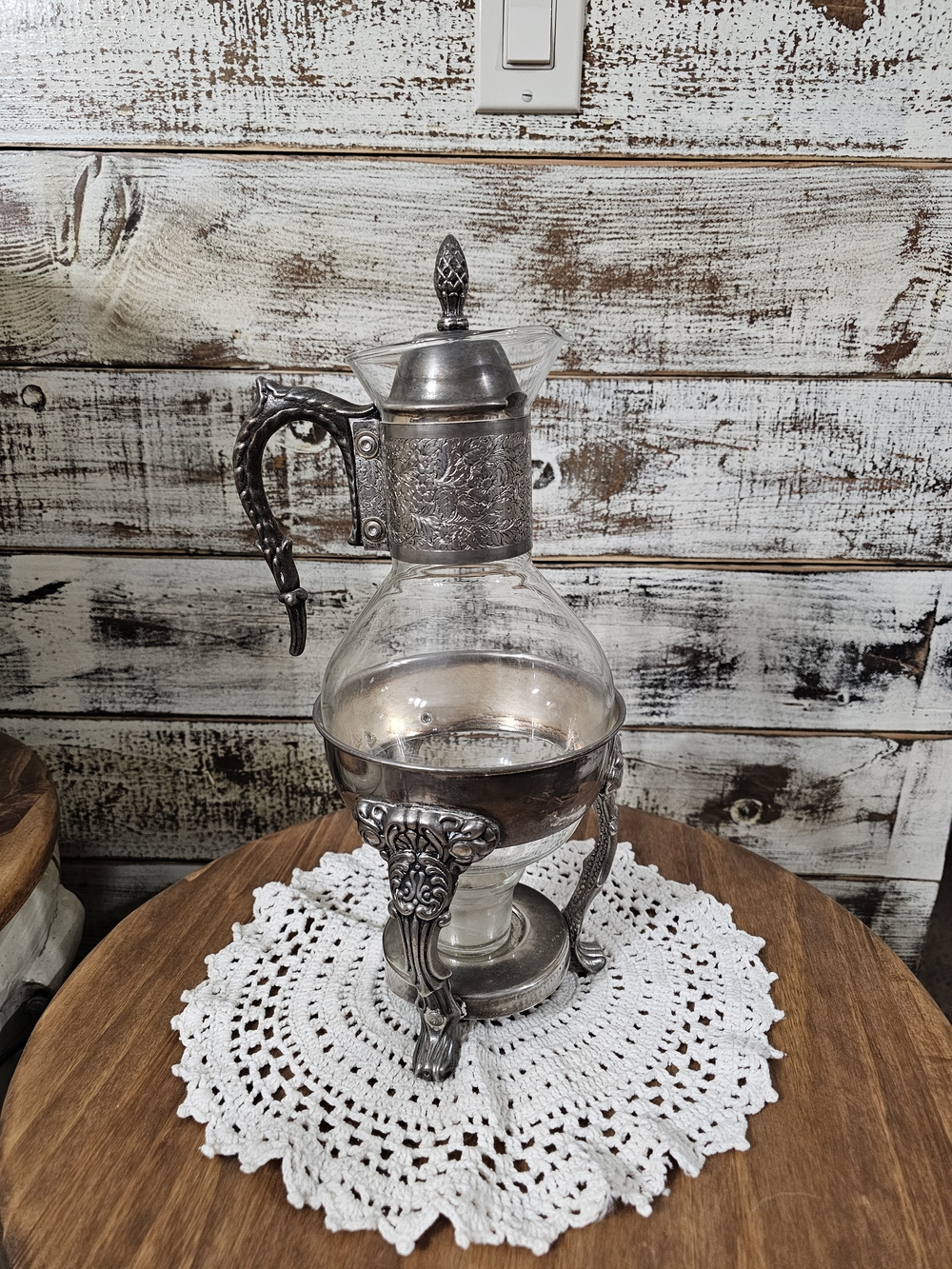 Vintage-Style Clear Glass and Silver Plated Pitcher - Silver